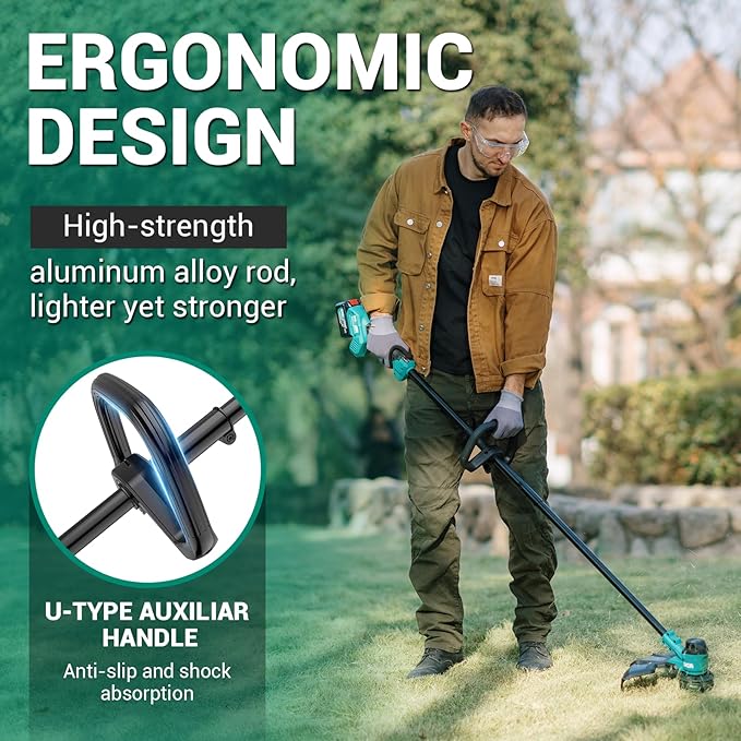 DCA 20V 14" String Trimmer Cordless, 3-in-1 Brushless Weed Eater with Auto Feed, 2-Speed Electric Grass Trimmer with Dual Safety Switch, includes 4.0Ah Battery & Charge, Shoulder Strap for Garden Tool