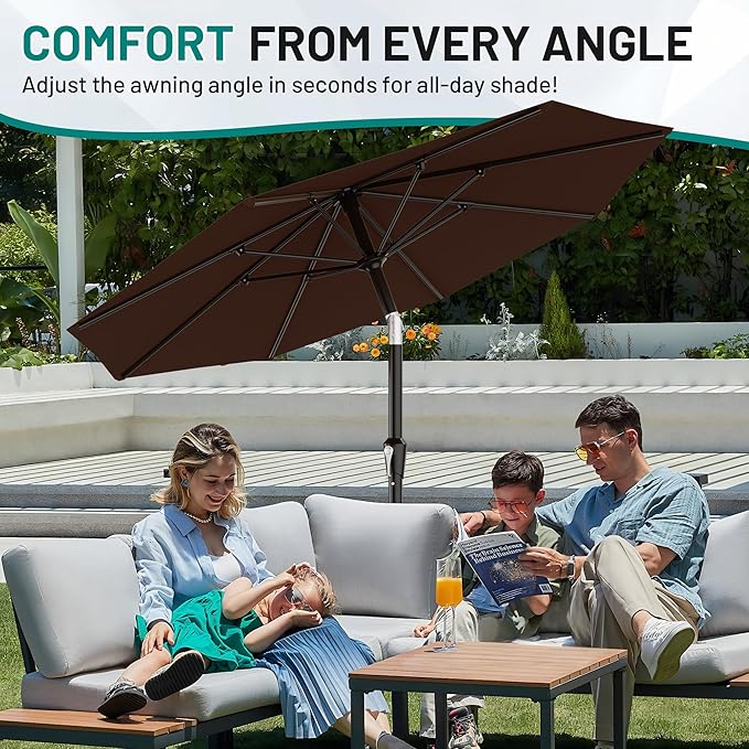 AreShark 10 FT Outdoor Patio Umbrella, Patio Table Umbrella with Push Button Tilt and Crank, Outdoor Patio Umbrellas with 8 Fiberglass Ribs, Patio Umbrellas for Market, Garden, Pool (Brown)