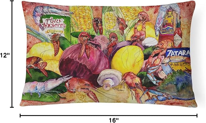 Caroline's Treasures 8698PW1216 Crawfish with Spices and Corn Canvas Fabric Decorative Pillow Machine Washable, Indoor Outdoor Decorative Pillow for Couch, Bed or Patio, 12HX16W