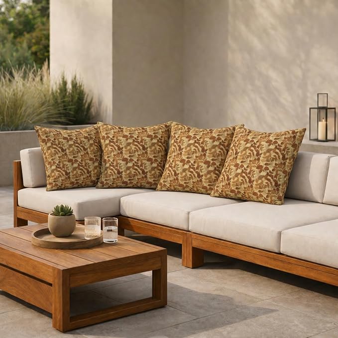 RSH DECOR Square Throw Pillows Set of 4, 20" x 20", Outdoor Pillows Waterproof, Outdoor Pillow Covers, Pillow Covers for Couch, Gentry Sequoia, Made in USA