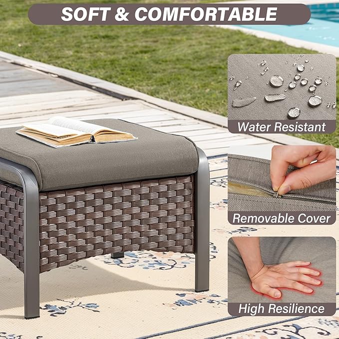 Belord 5-Piece Outdoor Patio Furniture Set All-Weather Wicker Couch with Swivel Rocker Outdoor Chairs and Multi-Functional Ottomans, Patio Conversation Set for Backyard Garden Balcony