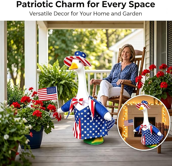 Go Ho Patriotic Porch Goose Outfit, American Flag 4th of July Clothes for 23 Inch Porch Goose Statue, Independence Day Costume Set, 250th Anniversary USA Outdoor Lawn Garden Yard Patio Decoration