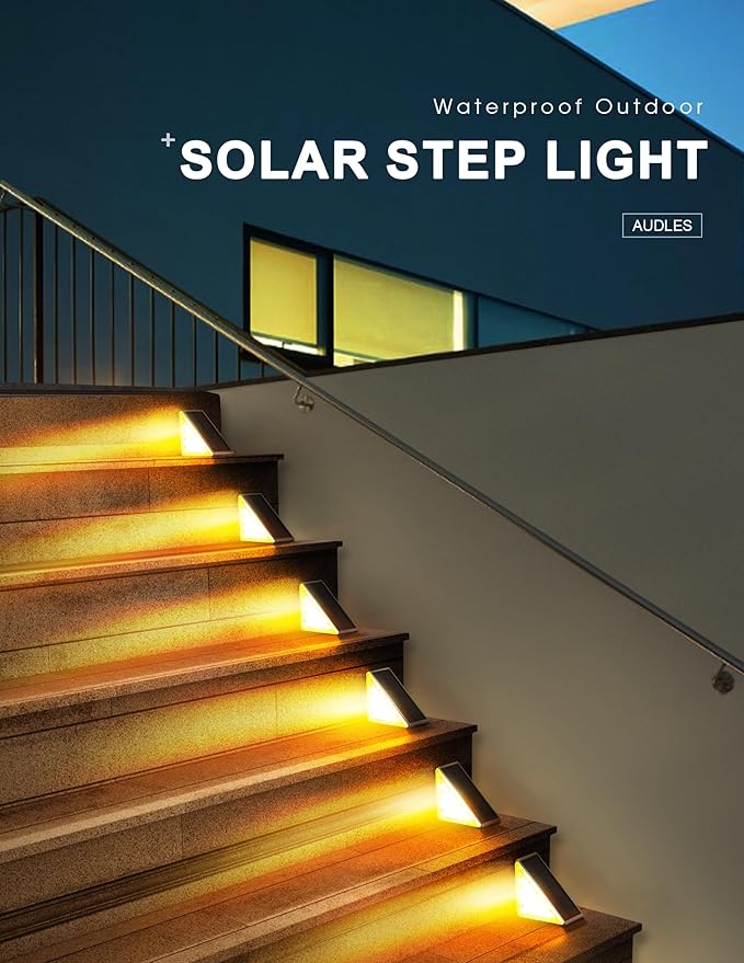AUDLES LED Solar Step Lights Waterproof Outdoor Stair Lights, Warm White Solar Deck Lights IP67 Solar Decoration Lights for Yard, Patio, Garden, Walkways, Front Door, Pathway, Driveway, Porch 12 Pack