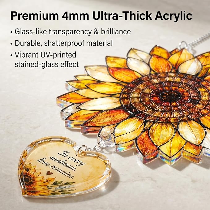 Sunflower Decor 4 inch Memorial Suncatcher for Loss of Loved One, Bereavement Gifts, Sympathy Gifts, in Memory of Loved One Gifts, Remembrance Gift for Loss, Memorial Keepsakes