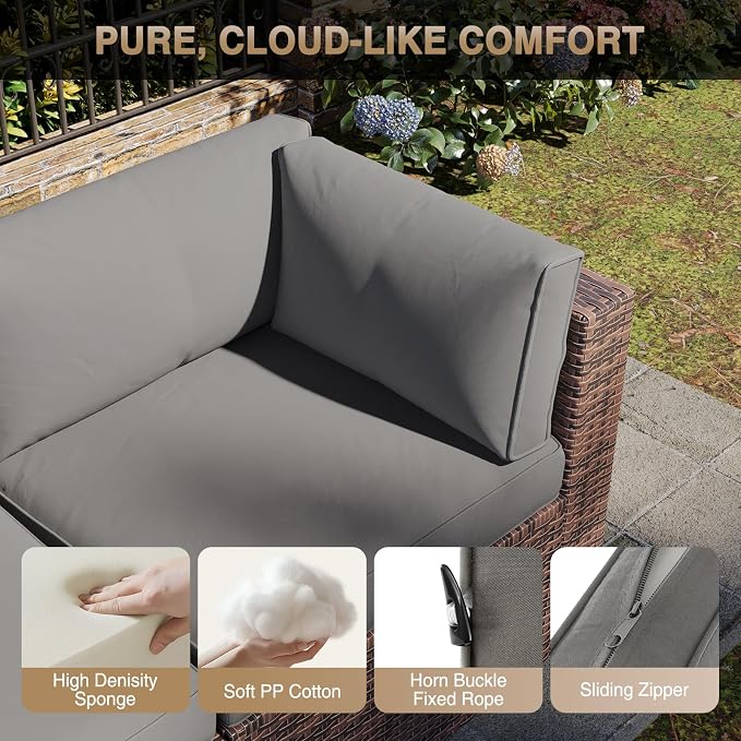 Aoxun Patio Furniture Sets, 10-Piece Outdoor Patio Furniture with Thick Cushions, Wicker Outdoor Conversation Set Sectional Sofa for Backyard, Poolside, Garden