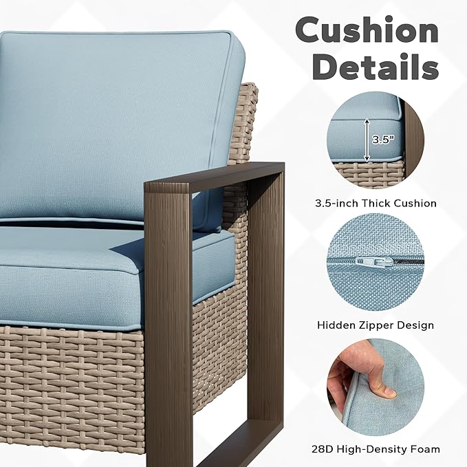 Joyside Outdoor Patio Chairs Set, 2 Pieces Wicker Rattan Chairs with Metal Wide Armrest, Thick Cushions and Deep Seating for Garden, Backyard, Porch, Deck