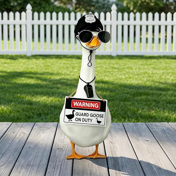 4 Pcs Guard Goose Porch Goose Outfits, Funny Police Costume with Cap, Sunglasses, Whistle and Warning Sign for 17/23 Inch Lawn Goose Statue, Yard Patio Garden Decor Accessories