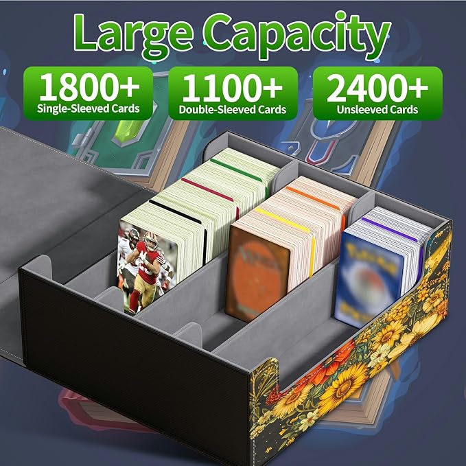 Card Deck Box for MTG, Cards Storage Box Fits 120+ Sleeved, Leather Big Size Strong Magnetic Closing Case for Board Games Magic TCG CCG Baseball Collection Women Man, Flower Big Moon