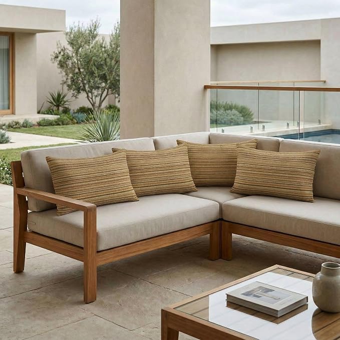 RSH DECOR: Designer Select Outdura Lumbar Throw Pillows Set of 4 | 20" x 12" | Water and Fade-Resistant Performance Fabric | Indoor Outdoor Accent Pillows | Made in USA (Moran Sonoma)