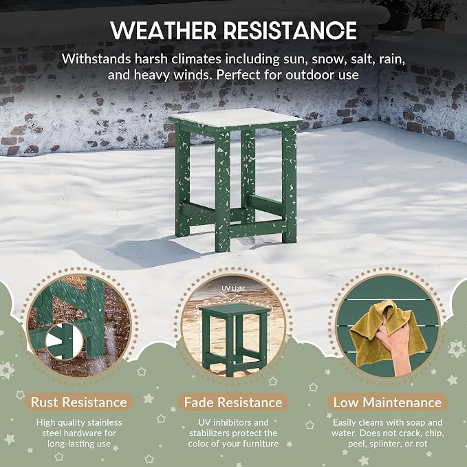 WestinTrends Malibu Kids Outdoor Patio Furniture HDPE Adirondack Square Side Table, Dark Green