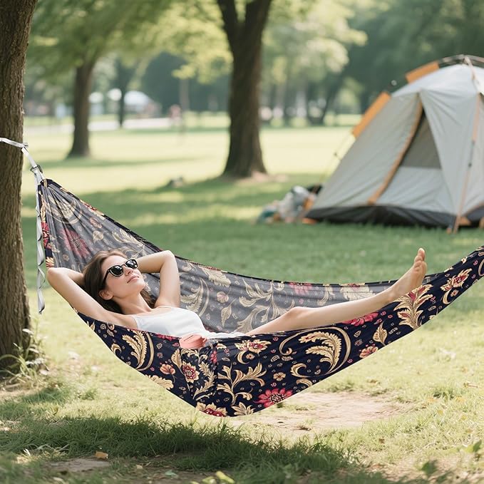 Camping Hammock Outdoor Hammocks for Outside Paisley India Beach Trees Portable Lightweight with Pockets Tree Straps Indoor