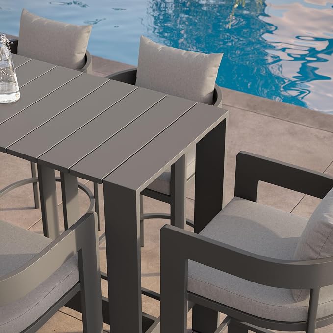 Modway Tahoe 5-Piece Outdoor Patio Bar Table Set in Gray