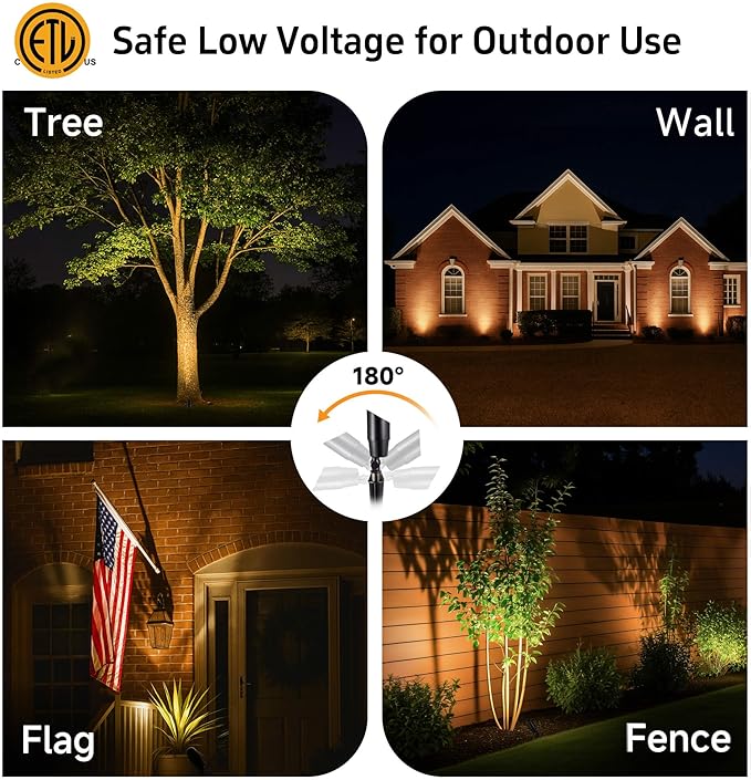Gardenreet LED Spot Light Outdoor - Die-Cast Brass 12V Uplighting Waterproof, Low Voltage Landscape Lights Metal, Black for Fence Fountain Without MR16 Bulbs (12 Pack)