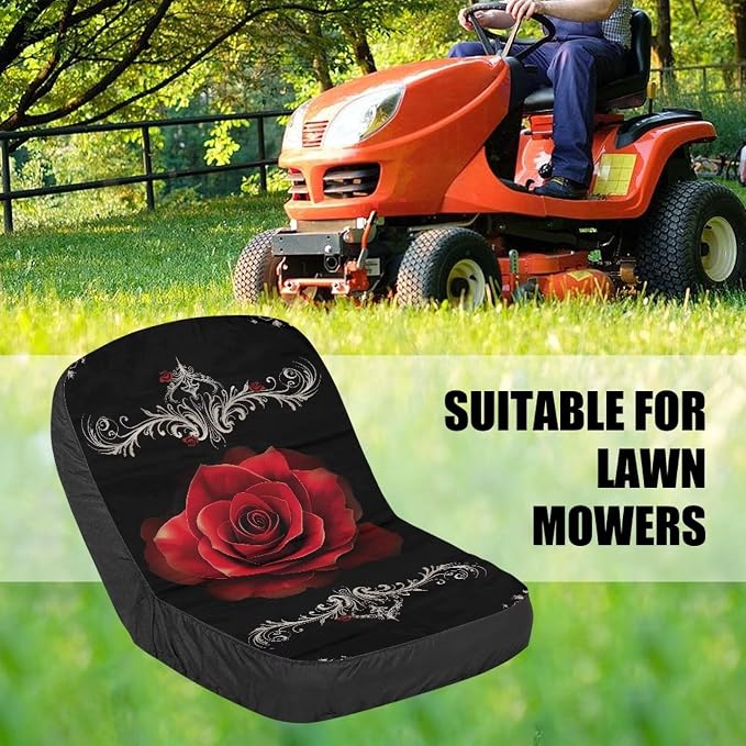 Red Rose Lawn Mower Seat Cover Universal Riding Tractors Seat Cushion Waterproof Tractor Accessories Lawn Mower Seat Protector