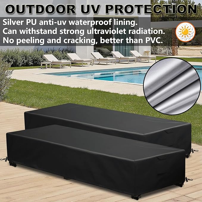 Outdoor Lounge Chair Cover Waterproof 2 Pack Patio Chaise Lounge Covers 600D Weather Resistant Material, UV Protection, Windproof Design Patio Furniture Covers 80 x 28 x 14 H Inch,Black