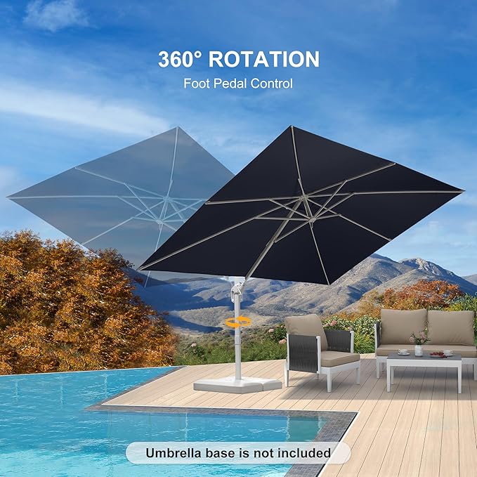 PURPLE LEAF 9' × 11.5' Patio Umbrella White Cantilever Umbrella Aluminum Square Outdoor Offset Umbrella Hanging Windproof with 360° Rotation for Garden Deck Pool, Navy Blue