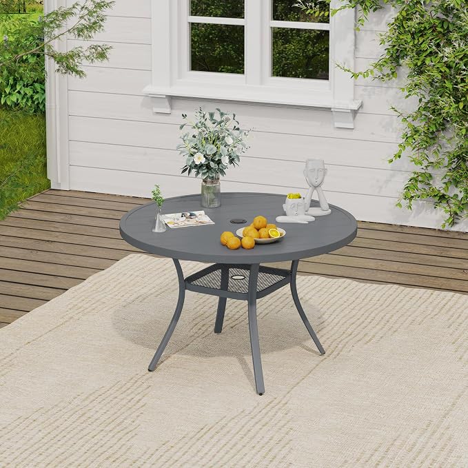 VICLLAX Patio Dining Set, 40.6" Dark Grey Table & 4 Chairs with Grey Cushion