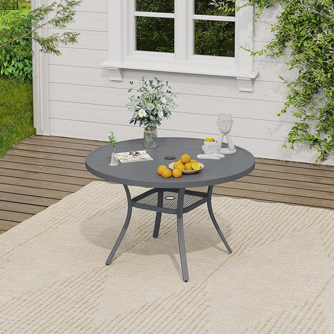 VICLLAX Outdoor Table and Chairs Set for 4, Patio Dining Set of 40.7" Metal Round Patio Table with Umbrella Hole & 4 Swivel Outdoor Dining Chairs for Backyard Lawn, Grey & Dark Grey