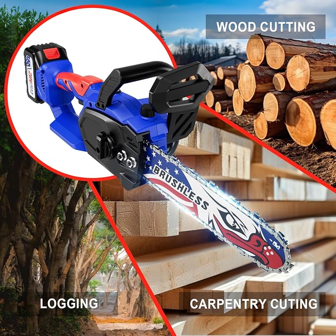 20V 12" Brushless Chainsaw, Electric Chainsaw Cordless, Portable Chain Saw Handheld Chain Saw Pruning Shears Chainsaws for Wood Cutting, Tree Felling, Limbing(4.0Ah Battery & Charger)