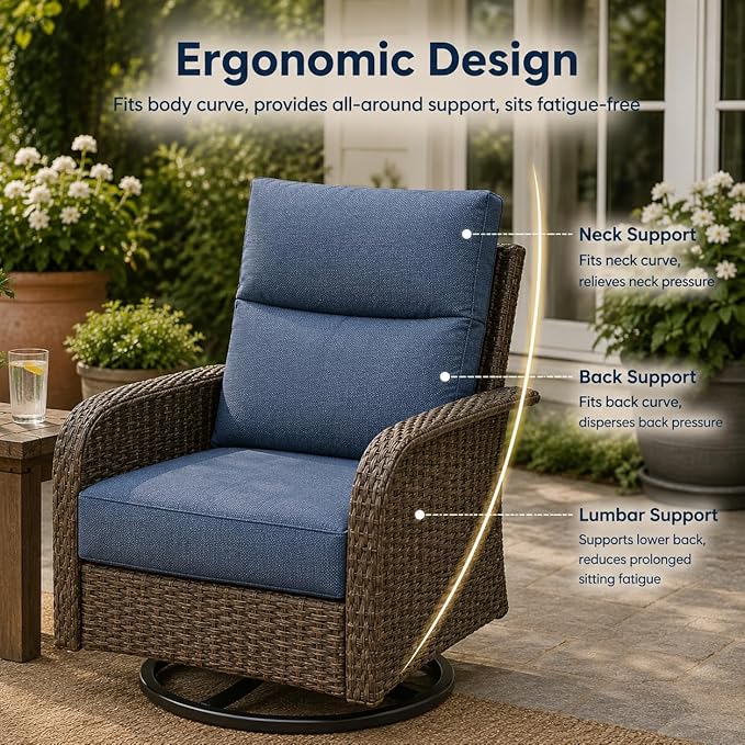 Brafab 9 Seats Outdoor Patio Furniture Set with Fire Pit Table, High Back Swivel Chairs Conversation Sets with Ergonomic Backrest, Wicker Sectional Sofa with Gilder Chair for Yard Garden Porch, Blue
