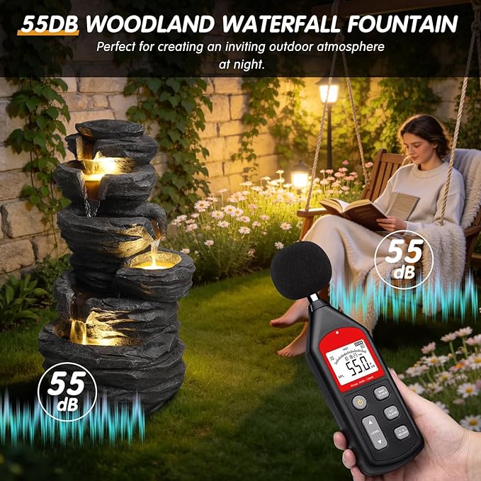 Water Fountain Outdoor 25.6" H Elegant Resin Soothing Cascading Water Feature for Garden Yard Patio Pond Landscape Decor, Ideal Gift for Housewarming & Garden Lovers