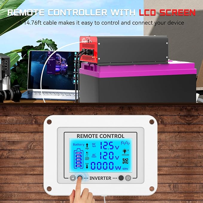 OLTEANP 4000 Watt Power Inverter 12V DC to 110V AC Car Inverter with 4 AC Outlets, 30W Type-C Port, 3.1A USB Port, Remote Controller on LCD Screen, Peak 8000W Car Converter for Truck,Vehicles,Trip