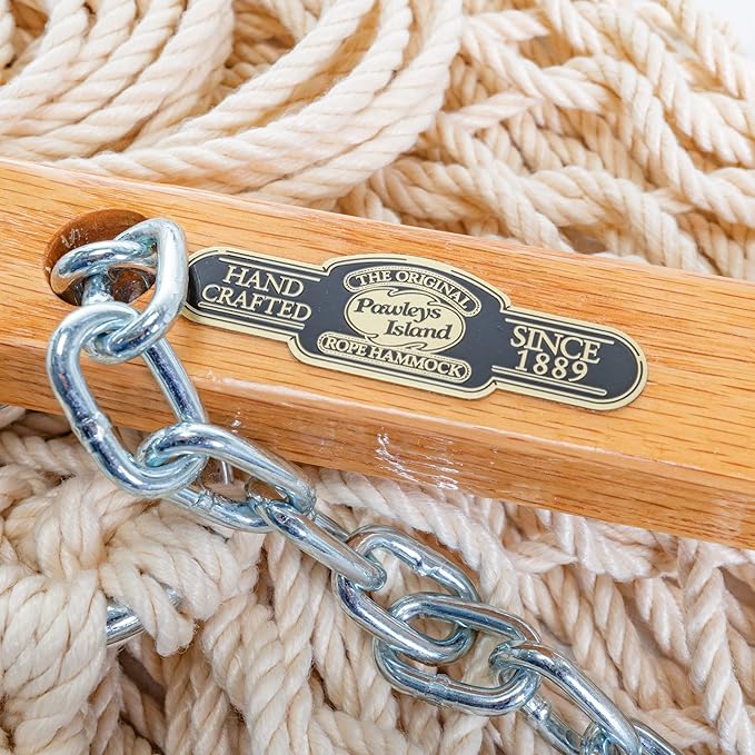 Original Pawleys Island Single Hammock Chair – Oatmeal DuraCord Rope, 350 lb Capacity, Oak Spreader Bar, Zinc Plated Hardware, Handcrafted in The USA