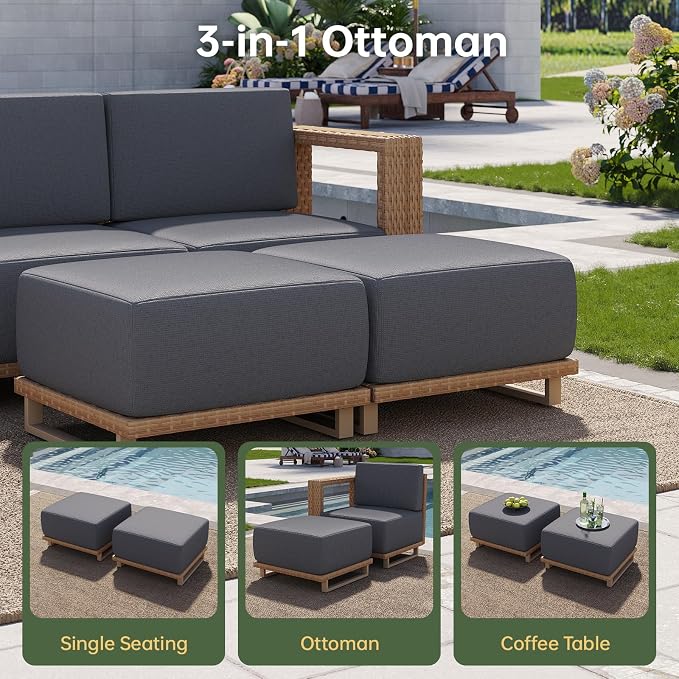 Aoxun Patio Furniture Set, 6 Piece Outdoor Wicker Sectional Sofa Set, All-Weather Rattan with 10'' Ultra-Thick Cushions, Outdoor Conversation Set for Backyard, Poolside and Garden, Yellow/Dark Gray
