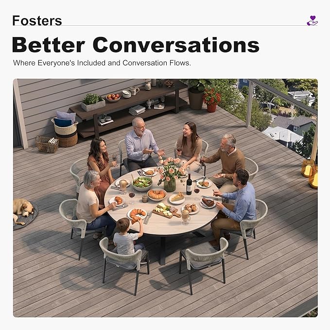 PURPLE LEAF 9 Pieces Large Round Aluminum Wicker Rattan Patio Dining Set for Lawn Porch Deck Grey
