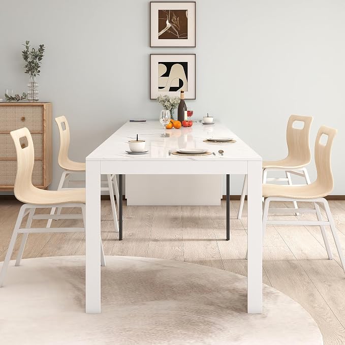 23.62”-118.11” Extendable Dining Room Table, 1-10 People Wood Long Foldable Tables with Storage Cabinet & Outlet, Space Saving Expanding Table with for Kitchen, Living Room, Party, White