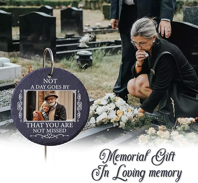 Personalized Photo Memorial Garden Stones for Loved Ones, Garden Stones in Memory of Dad Mom, Bereavement Sympathy Gift with Picture, Indoor Outdoor Weatherproof Natural Slate Stone