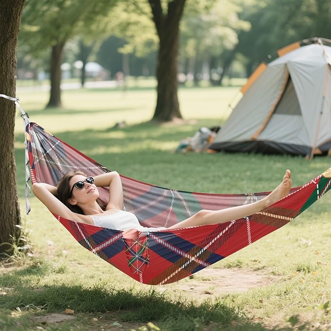 Plaid Pet Outdoor Hammock with Tree Straps for Outside Beach Patio Garden