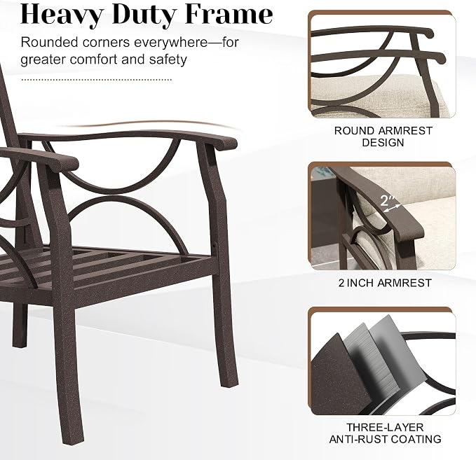 FansaFurn 2-Pieces Outdoor Patio Furniture Set, Outdoor Metal Sectional Furniture with Cushions, Outdoor Conversation Set with Coffee Table for Deck, Backyard, Garden, Balcony, Khaki