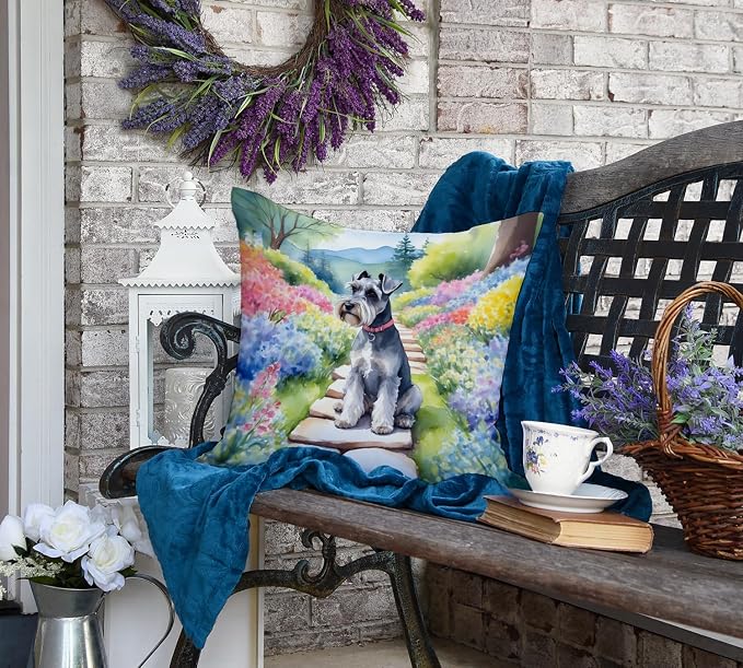 Caroline's Treasures Schnauzer Spring Path Throw Pillow Machine Washable, Indoor Outdoor Decorative Pillow for Couch, Bed or Patio, 18Hx18W