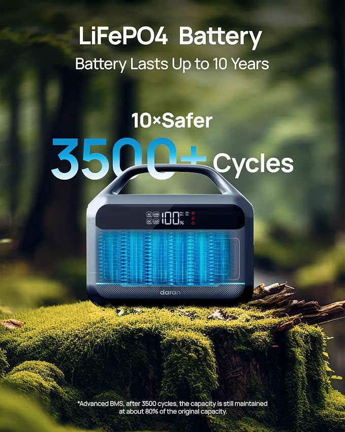 DARAN Portable Power Station 600W(1200W Surge) - 288Wh Solar Generator LiFePO4 Battery with AC DC Outlets, 8.3LB Portable Charging Station for Camping, RV, Home, Emergency (Solar Optional)