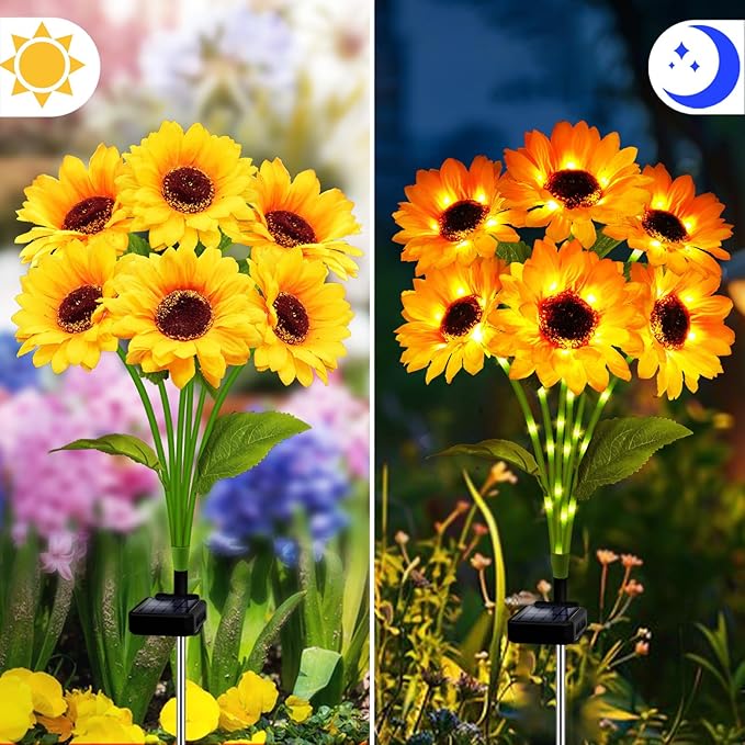 Solar Garden Lights 4 Pack 24 Solar Sunflower Lights, Gifts for Mom Women Grandma Mothers Day Birthday, Waterproof Solar Flower Light for Outdoor Decoration, Decorative Stakes for Yard,Landscape,Patio