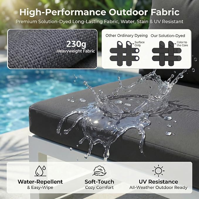 NICESOUL 11 Piece Modern Aluminum Outdoor Patio Furniture Set with Lounger & Fire Pit Table, Large All-Weather Modular Sectional Couch, 29" Wide Deep Seating Conversation Sofa for Poolside, Dark Gray