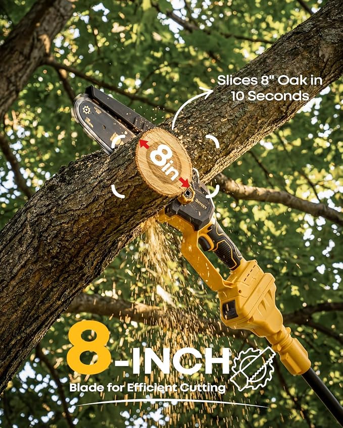 8-Inch Cordless Pole Saw for Tree Trimming, Compatible with DeWalt 20V Max, 15.6FT Extendable 2-in-1 Mini Chainsaw & Tree Trimmer, 800W Brushless [Tool Only - No Battery]