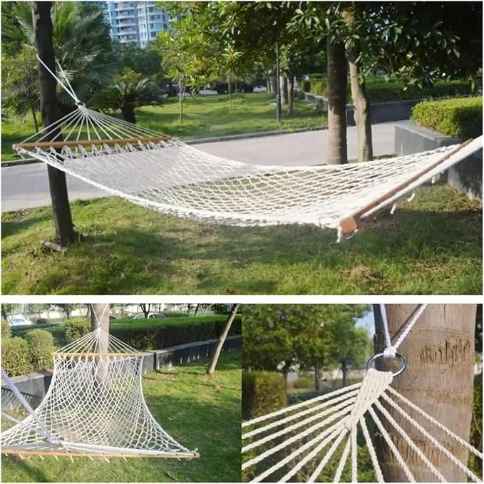 Comfy Single Person Hammock Chair - Cotton Rope Swing for Outdoor Camping, Backyard Relaxation