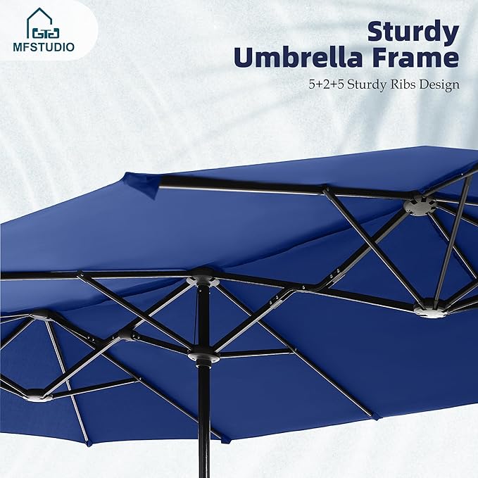 MFSTUDIO 13ft Outdoor Patio Umbrella, Double Sided Large Rectangular Umbrella Market Table Twin Triple Rectangle Umbrellas with Crank Handle for Outside Picnic Backyard Deck Pool (no base)