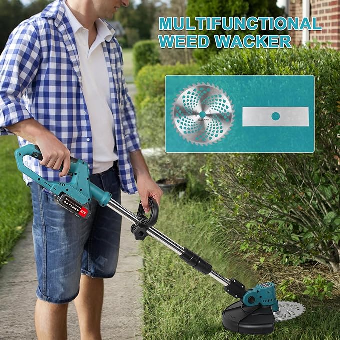 9 Inch Weed Eater, Electric Weed Mower Cordless Trimmer Retractable Home Weed Eater Cutter Battery Power Rechargeable Handheld Lawn Mower with Brushless Motor for Garden Lawn Care US