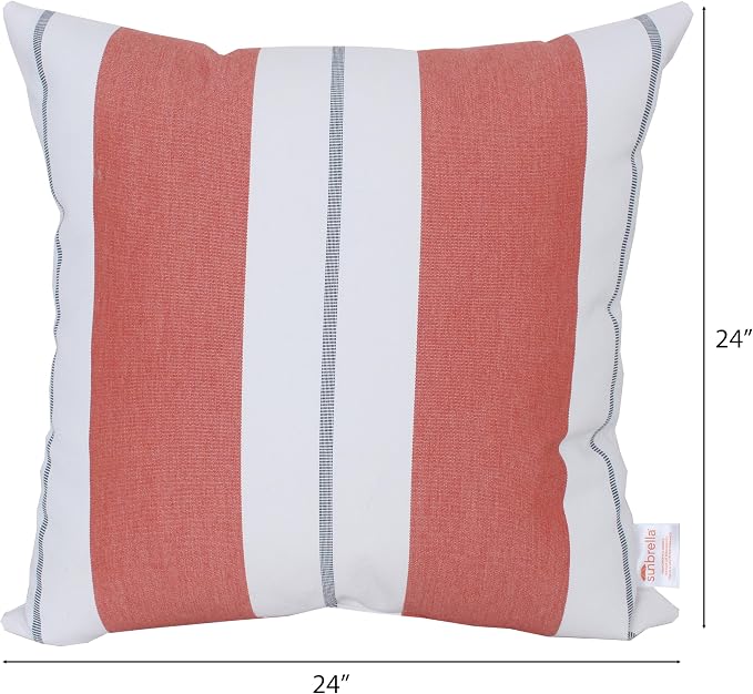 Outdoor/Indoor Sunbrella Throw Pillow Cover Only Square Set of 2 Pieces 24 inch x 24 inch Relate Persimmon Stripe - Insert Not Included, Warm Clay