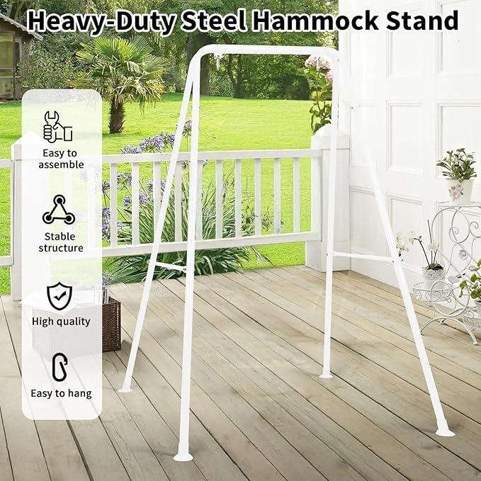 Swing Stand Only, Hammock Chair Stand, Heavy-Duty Metal Stand, Multi-Use Swing Frame for Indoor and Outdoor, Backyard, Max Load 300lbs, Hammock Chair not Included (White)