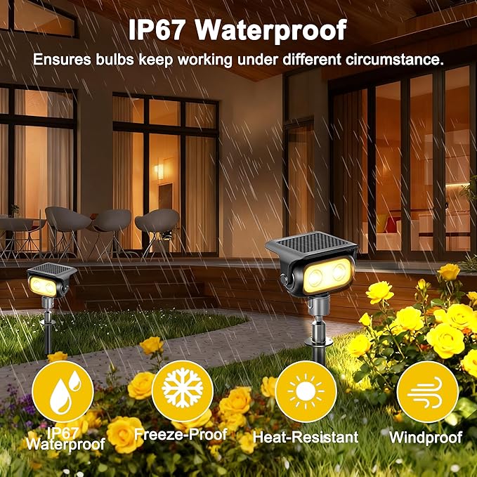 CREATESTAR Solar Landscape Spotlights Outdoor for Garden Ambience, Warm White LED Spot Lights for Tree, Flag Lighting, Adjustable Solar Uplights, Auto On/Off Dusk to Dawn