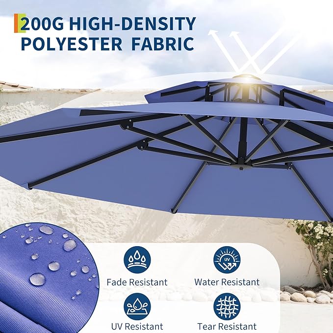 GarveeLife 10FT Patio Umbrella, Offset Cantilever Outdoor Patio Table Umbrella, UV Protection, Fade Resistant Polyester, Easy Tilt Adjustment for Pool, Deck, Garden, Backyard, Navy Blue