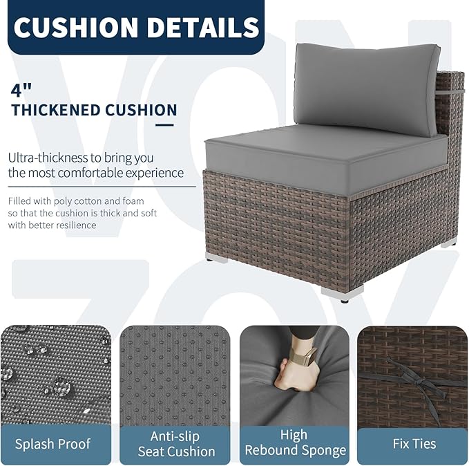 8 Piece Patio Furniture Set with 43" Fire Pit Table, Outdoor Sectional Sofa Set Heavy Duty Wicker Furniture Set with 2 Waterproof Covers