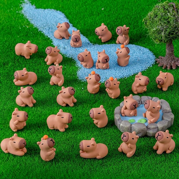 56PCS Mini Capybara Figurines - Adorable Resin Animal Decor Set for Home Office Desk, Zen Garden, Sensory Bins & Collector Displays (Cute Waterproof Figurines)
