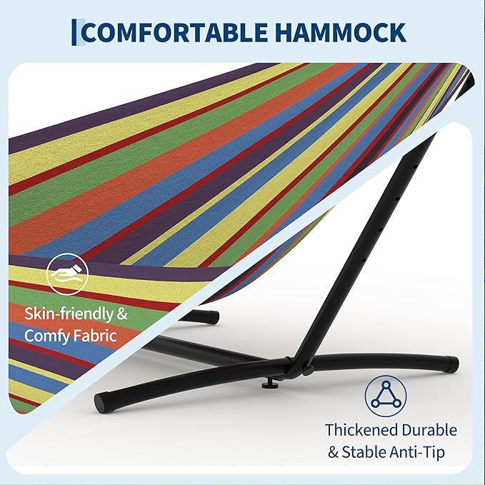 2 Person Hammocks with Stand for Outside, Double Hammocks Portable Space Saving Heavy-Duty Steel Stand for Indoor Outdoor Patio with Carrying Bag, 450 lbs Capacity