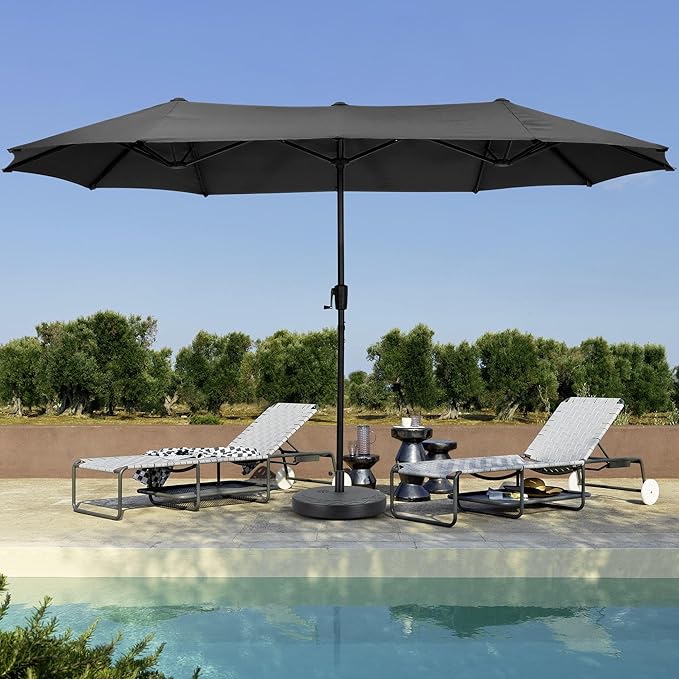 13 ft Patio Umbrella with Base, Large Rectangle Outdoor Umbrella with Matching Stand, Strap, Crank, Black