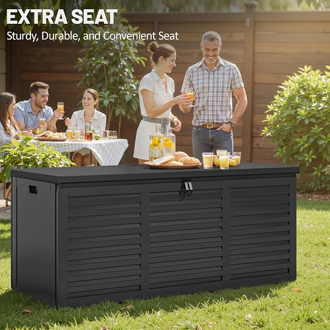 130 Gallon Outdoor Storage Box Lockable Deck Boxe Outdoor Waterproof for Garden Patio Package Delivery Weather-Resistant & Easy Assembled (Black)